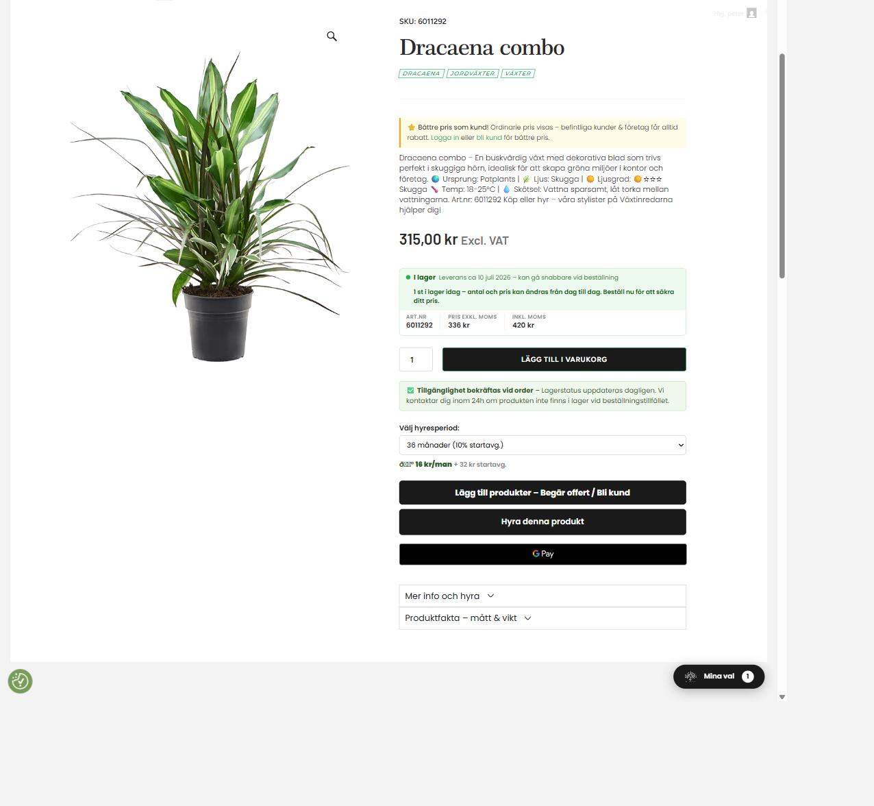 Produktsidan hos Växtinredarna – se köppris och hyrpris direkt på varje produkt